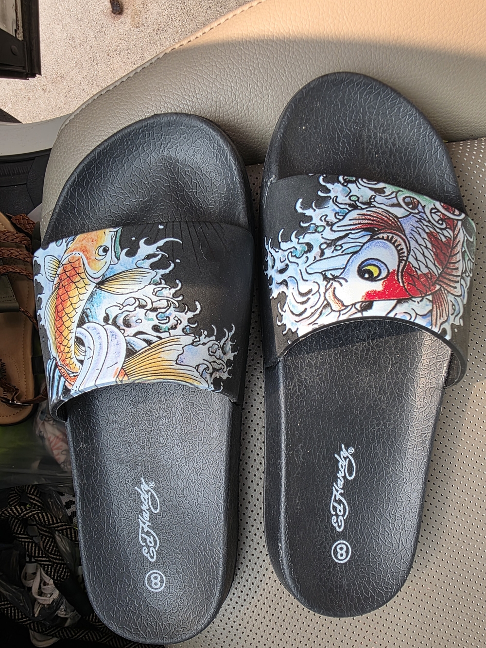 Ed Hardy Koi Fish Slides Sandals Size 8 Womens